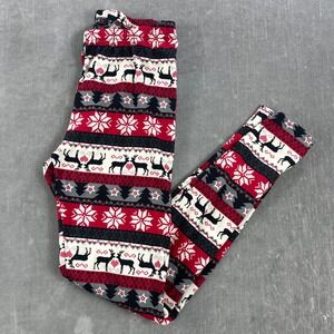 Just One Women S/M Red Fair Isle Reindeer Holiday Festive Leggings